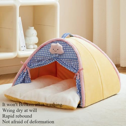 Cat House for Indoor Cats - Winter Cat Tent with Curtain, Removable Washable Cushion Cat Bed(16.54''X12.6''X16.54'') - size: 16.54''X12.6''X16.54''