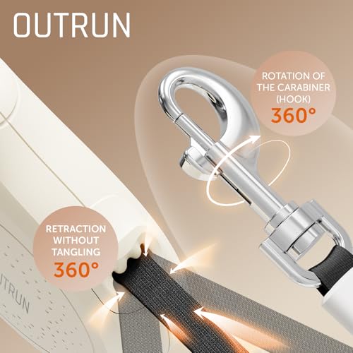 OUTRUN Retractable Dog Leash 16.5 FT Walking Leash up to 55 lb, Strong Nylon Tape No Tangle, Heavy Duty One-Handed Brake Lock Perfect for Small & Medium Sized Dogs and Pets - color: Cream White