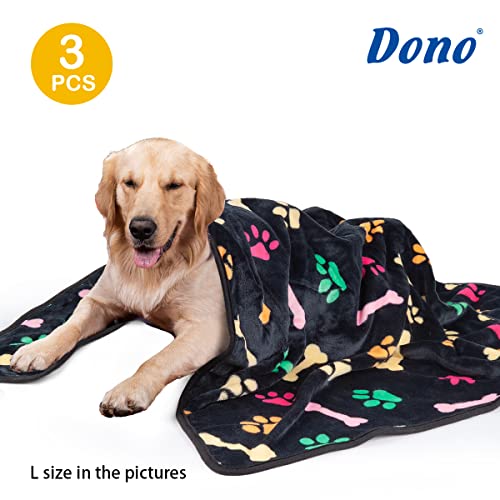 Dono 1 Pack 3 Dog Blankets, Soft Fluffy Fleece Pet Blanket Warm Sleep Mat Paw Print Design Puppy Kitten Throw Blankets Doggy Blanket for Dogs - color: Black/Yellow/Gray, size: L(41*31")