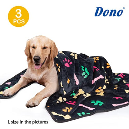 Dono 1 Pack 3 Dog Blankets, Soft Fluffy Fleece Pet Blanket Warm Sleep Mat Paw Print Design Puppy Kitten Throw Blankets Doggy Blanket for Dogs - color: Black/Yellow/Gray, size: L(41*31")