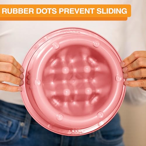 The Niner Slow Feed Bowl - Raised Peaks Slow Down Pets Eating - Fits Elevated Feeders Including Neater Feeder Large Sizes - Gentle on Teeth and Gums - Holds up to 2 Cups (Pink) - color: Pink
