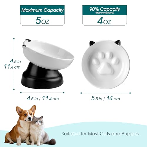 vancasso Slow Feeder Cat Bowls, Ceramic Elevated Slow Feeder Cat Bowls, Raised Food Bowl for Wet Food (Black) - color: Black