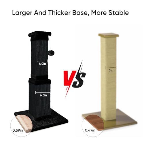 Cat Scratching Post, 32 Inch Cat Scratching Posts for Large Cats, Scratching Posts for Indoor Cats Adults, Cat Scratch Post with Nature Sisal, Full Black - color: Full Black