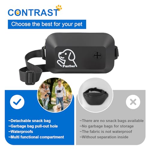 Dog Treat Pouch with Clicker & Poop Bag Holder – Waterproof Silicone, Adjustable Waist Belt for Training & Walking – Puppy Treat Pouch for Pet Training (Black)