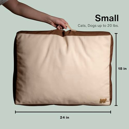 Rawry Orthopedic Dog Bed | Memory Foam Dog Bed with Handle | Water-Resistant, Machine Washable Cover | Floor Cushion for Cats, Dogs & People - Tan/Brown (Small - 24" x 18") - size: Small