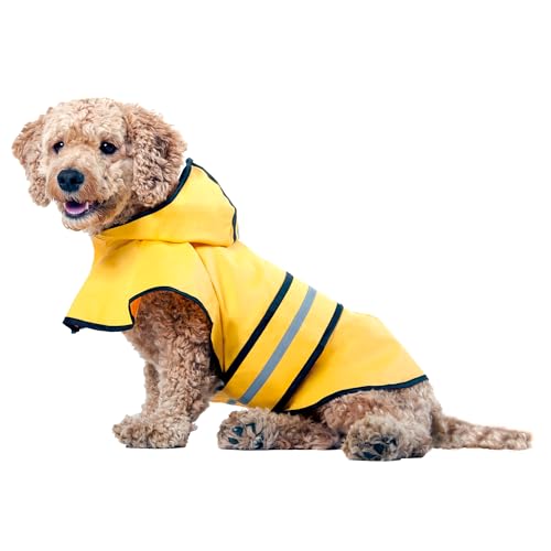 SPOT Rainy Days Slicker - Yellow Dog Rain Jacket With Hood, Reflective Strip for Safety, Leash Hole & Adjustable Velcro Belly Strap, 100% Polyester Water Resistant Pet Raincoat - X-Large, 21in Long - size: X-large