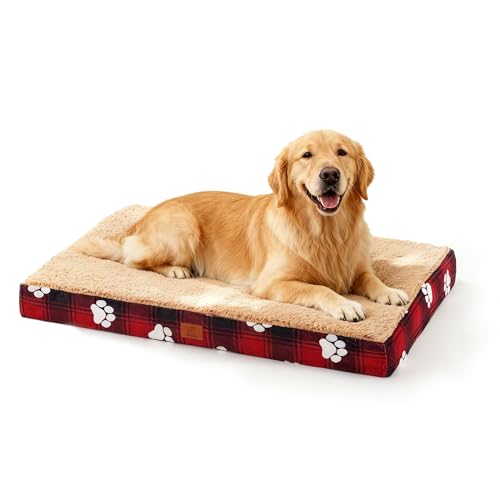 XL Dog Bed for Crate, 41x27 Inch Washable Crate Mat with Removable Cover & Anti-Slip Bottom, Comfy Orthopedic Egg Crate Foam Flat Pet Bed, Christmas Red - color: Red, size: 41.0"L x 27.0"W x 4.0"Th