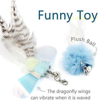 Cat Feather Toys Wand - 7 Pcs Interactive Cat Toys for Indoor Cat Kitten, Retractable Cat Wand Toy with 6 Feather Teaser Refills with Bell, Cat Fishing Pole Toy, Blue - color: Blue