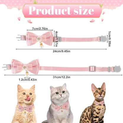JJUNW Cat Collar Breakaway, Cat Collar with Pearl Pendant Quick Release Safe Buckle Pink Bowtie Adjustable Baby Kitten Collars Cute Cat Collar for Girl Cat (Style1)