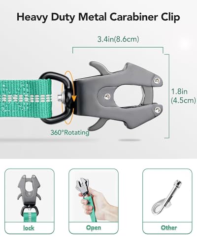 Joytale Tactical Dog Leash Heavy Duty, 4-6FT Shock Absorbing Bungee Lead with 2 Padded Handle, Metal Carabiner Clip, Car Seatbelt, Strong No Pull Leash for Medium Large X-Large Dogs, Teal - color: Teal