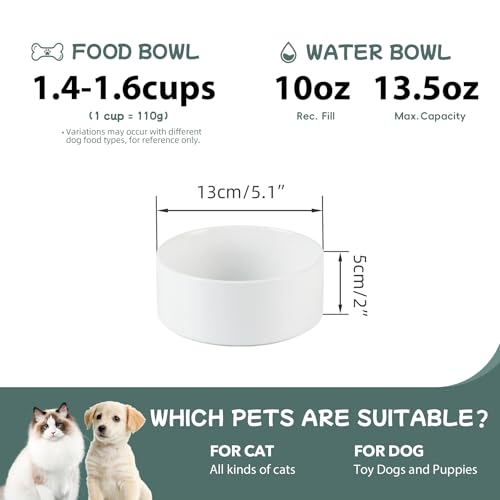 Havniva 5.1” Dog Bowl Ceramic Dog Food and Water Bowl Set of 2, Durable Dog Water Bowl with Non-Slip Rubber Base Large Capacity Feeding Dishes for Small Dogs - color: Matte White, size: 5.1 Inch