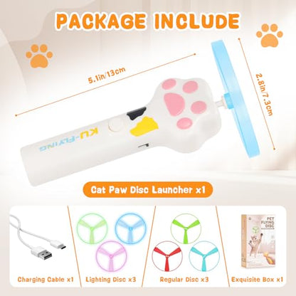 Cat Chase Fetch Toy - Rechargeable Disc Launcher with 6 Flying Spinners - Best Interactive Pet Hunting Toys for Indoor Outdoor Yard Cats Dog (White) - color: White