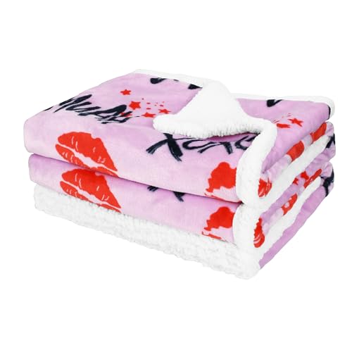Catalonia Lips Print Sherpa Fleece Throw Blanket, Soft Mink Plush Couch Blanket, Fuzzy Fluffy Comfy Warm Throws, Comfort Caring Gift, 50x60 inches - color: Kiss Hot Pink, size: 50"x60"