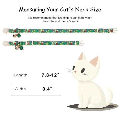 2 Pack St. Patrick’s Day Cat Collars - Breakaway Cat Collar with Bell, Green Clover Pendant, Adjustable Cute Kitten Collars for Boy Girl Cats, Beer&Flower Irish Shamrock - color: Beer&Flower Clover