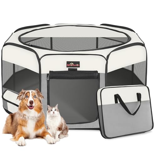 Aivituvin Dog Playpen Foldable Waterproof Pet Play Pens for Cat, Puppies, Rabbits, Chickens, Durable Portable Pet Tent for Travel Camping Indoor/Outdoor Grey XL - color: Grey, size: XL