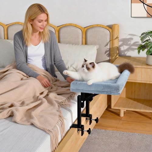 Foldable Bedside Cat Bed, Bedside Dog Bed Attached to Human Bed for Cats & Small Dogs, Plush Cozy Pet Bed with Removable Washable Cover, Supports up to 50 lbs