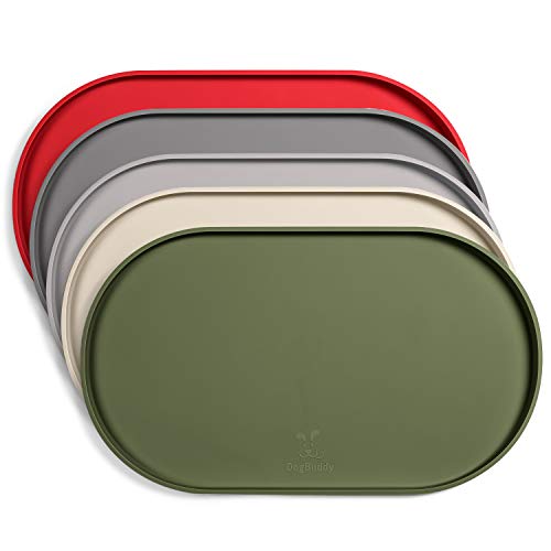 DogBuddy Dog Food Mat - Waterproof Dog Bowl Mat, Silicone Pet Mat for Food and Water Bowls, Nonslip Pet Feeding Mat with Edges, Dogs Food Mats for Floors, Puppy Supplies (Small, Khaki Green) - color: Khaki Green, size: 19x11 Inch (Pack of 1)