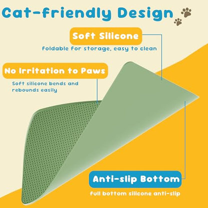 Cat Litter Mat, (33" X 21") Silicone Litter Trapping Mat - Waterproof/Urine Proof, Litter Box Mat - Keep the Floor Clean Green - color: Green, size: L