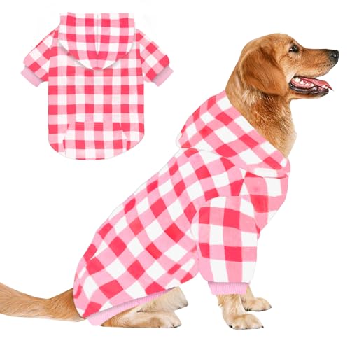 Plaid Dog Sweaters Hoodies Sweatshirts for Dogs Cats, Warm and Soft Cold Weater Coats for Christmas (Pink, Large/X-Large) - color: Pink, size: Large/X-Large