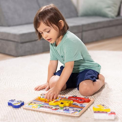 Melissa & Doug Construction Vehicles Wooden Chunky Puzzle (6 pcs) - FSC Certified - style: English Only