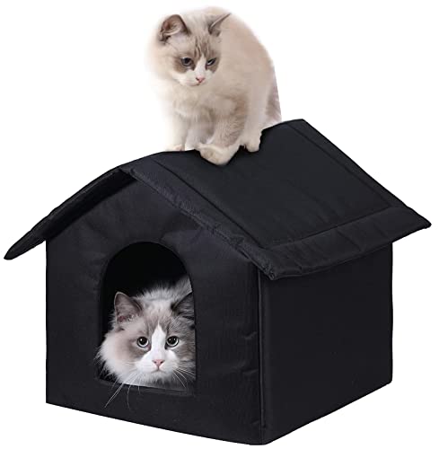 Outdoor Cat House Cat House for Outdoor and Indoor Use - Waterproof Shelter for Cats, Dogs, and Feral Animals (Black cat House, Large) - color: Black cat house, size: Large