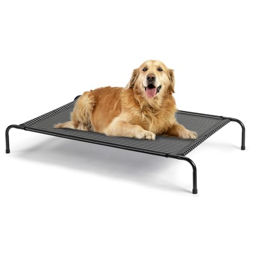 Cooling Elevated Dog Bed,Reinforced Large Cot Bed, Raised Outdoor Dog Hammock, Lifted Pet Platform with Frame &Washable Waterproof Teslin Mesh &Anti-Slip Feet,50" D x 31" W x 8" H