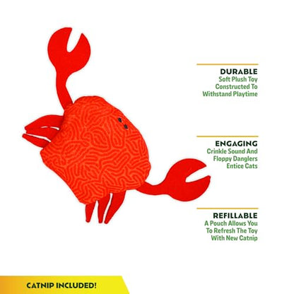 ZOOMIE Crab - Refillable Catnip Toy + Catnip | High Potency Hand Harvested Fresh | Soft Plush for Engaging Play - color: Crab