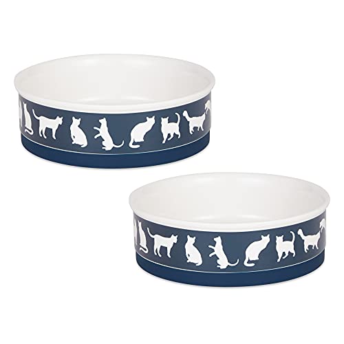 Bone Dry Ceramic Cat Bowls, Microwave & Dishwasher Safe, Large Set, 7.5x2.4, Navy, 2 Count - color: Navy, size: Large Set, 7.5x2.4"