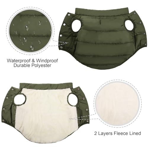 ASENKU Windproof Dog Winter Coat Waterproof Fleece Jacket Cold Weather Pet Apparel for Small Medium Large Dogs (ArmyGreen, XS) - color: Armygreen, size: X-Small