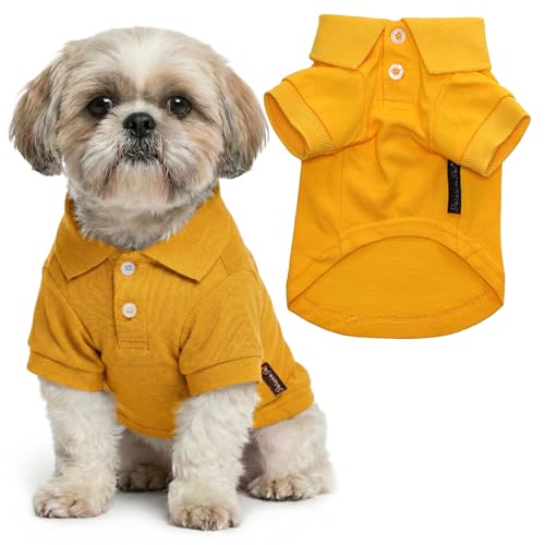 Parisian Pet Dog Polo Shirt – Classic Yellow Cotton Pet Apparel with Collar & Button, Soft Breathable Puppy T-Shirt - Cute Dog Clothes - Ideal Summer Clothes for Medium Dogs - Shirts for Dogs Boy Girl - color: Yellow Polo, size: M