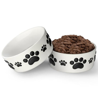 Ceramic Dog Bowls for Large Dogs - 7.5'' Round × 3'' Tall Dog Food & Water Bowl Set of 2 - Large Ceramic Bowl with Anti-Slip Rings - Food and Water Bowls with 5 Cups Capacity - size: 7.5in