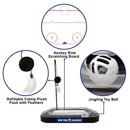 Pets First 5-in-1 NHL New York Islanders Hockey Field Cat Scratcher Toy with Interactive Cat Ball Bell - color: New York Islanders