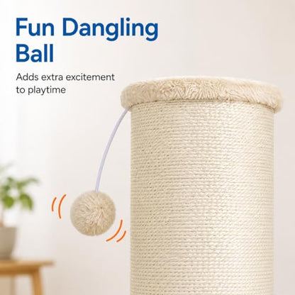 Sisal Cat Scratching Post for Indoor Cats & Kittens, 5.5" Diameter Heavy Duty Vertical Scratcher, 32 Inch Extra Tall Furniture Protector with Stable Base, Beige - color: Cylinder Beige