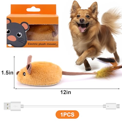 BABORUI Interactive Dog Toys Mouse, Escaping Mice Squeaky Dog Toys with Lights & Auto-Turn, Rechargeable Moving Dog Toy for Small/Medium/Large Dogs & Cats (Yellow) - color: Yellow