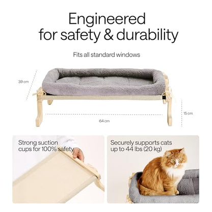 Foldable Cat Window Perch for Cats Inside – Pet Hammock Sill Extender – Cat Hammock for Windowsill, Shelf, Wall – 4 Heavy Duty Suction Cups, Sturdy Frame, Screws – 1 Plush & 1 Textile Window Cats Bed