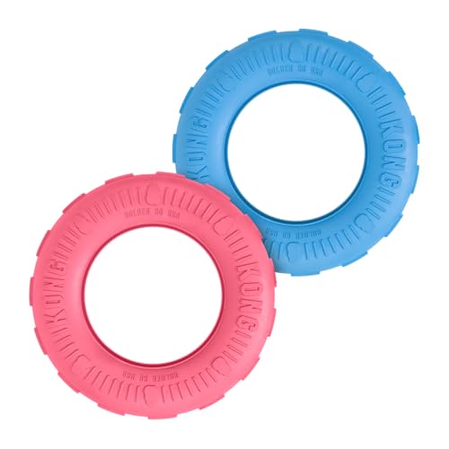 KONG Puppy Tires - Dog Chew Toy for Puppies - Stuffable Dog Toy for Treats & Snacks - Natural Rubber Chew Toy for Teething Puppy - for Medium/Large Puppies - Randomly Provided Color - color: Assorted, size: Medium/Large