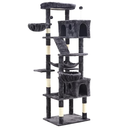74" Cat Tree Tower with Scratching Posts, Condos, Perch, Hammocks & Toys, Cat Tree for Indoor Cats Large Adult, Ideal for Multi-Cat Households, Dark Gray - color: Dark Gray