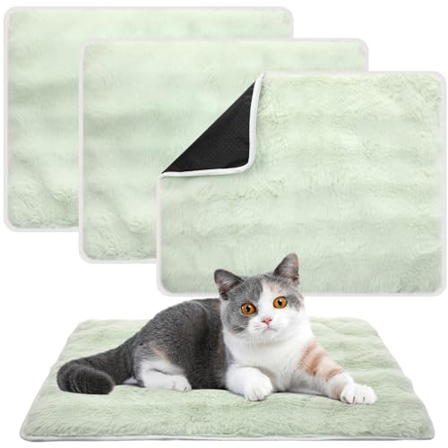 3 Pack Green Self Warming Cat Bed Indoor 16''x24'' Self Heating Cat Mat Ultra Soft Thermal Kitten Bed Heated Pet Dog Pad Washable Removable for Outdoor Use Non Slip Reflect Body Heat - color: Green, size: 16''x24''