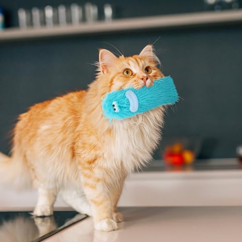Beaupretty Interactive Catnip Plush Pillow for Indoor Kittens, Sturdy Chew for Teething, Soft Blue Plush Cat for Playtime and Stress Relief