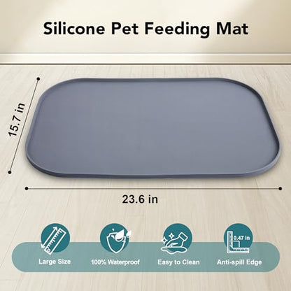 UPSKY 3-in-1 Elevated Dog Bowls with Mat, Large 24 x 16 Inches, 4 Height Adjustable Stand with Slow Feeder, Stainless Steel Bowl for Small to Medium Dogs, Grey - color: N-3 in 1 with Mat (Grey)