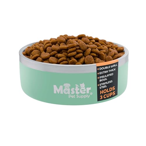 Master Pet Supply Stainless Steel Dog Bowls - 25 oz, Heavy Duty - Pistachio, Double Wall Extra-Thick Insulated, Non-Slip Pet Water Bowl for Dogs, Cats & Pets, Anti Rust Metal, Dish Washer Safe - color: Pistachio, size: 3 Cups (25 oz)