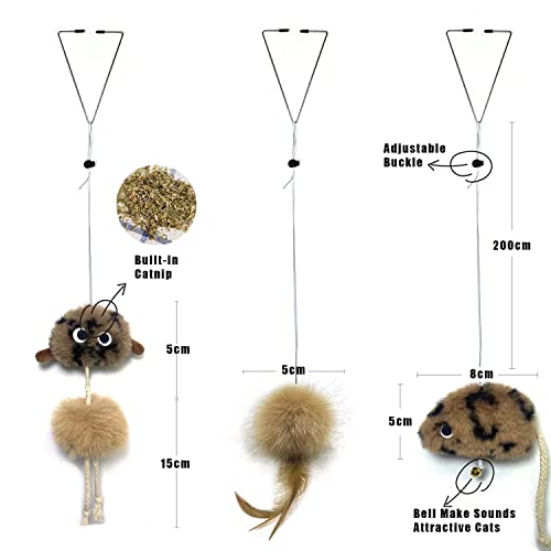Cat Toys for Indoor Cats,Interactive Door Hanging Cat Toys Attached with Catnip/Feathers/Birds/Mouse Toys for Cats/Kitten Toys(3 Pack) - size: 002