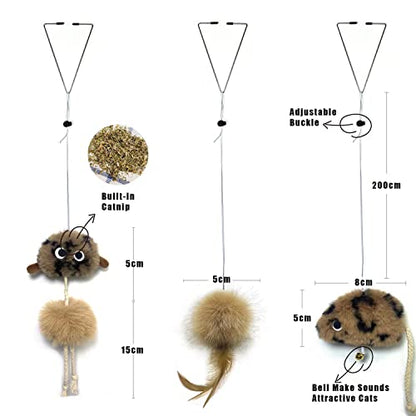 Cat Toys for Indoor Cats,Interactive Door Hanging Cat Toys Attached with Catnip/Feathers/Birds/Mouse Toys for Cats/Kitten Toys(3 Pack) - size: 002