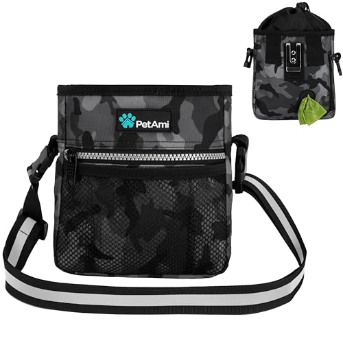 PetAmi Dog Treat Pouch, Pet Treat Pouch for Training, Dog Walking Bag Holder for Kibbles, Pet Food Toy, Dog Trainer Essentials Supplies, Poop Bag Dispenser, 3 Ways to Wear (Camo Black) - color: Camo Black