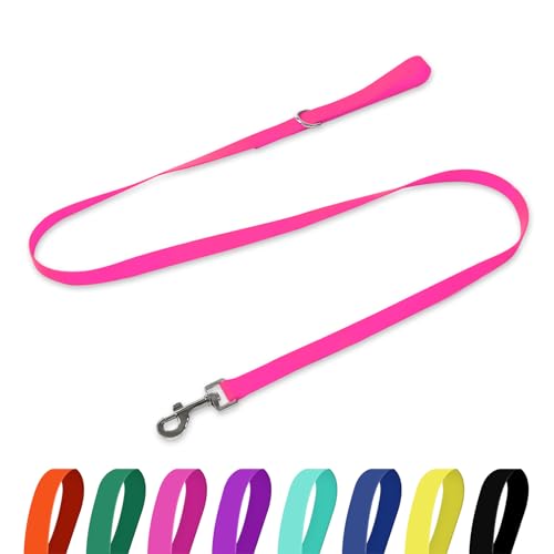 Waterproof Dog Leash, 5/6 FT Durable Odor-Proof Dog Leashes with Strong Metal Hooks Fits Small Medium or Large Dogs (Pink, 6FT - 1 inch Width) - color: Pink, size: 6FT - 1 inch Width