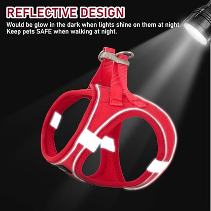 Small Pet Harness Collar and Leash Set, Step in No Chock No Pull Linen Fabric Soft Mesh Dog Vest Harnesses Reflective for Dogs Puppy Cats Kitten Rabbit (Red, S) - color: Red, size: Small