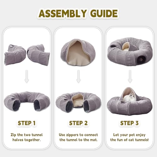 Cat Tunnel Bed for Indoor Cats,Cat Donut Tunnel Toy with Washable Circle Cushion,Blackout Tent, Multifunctional Playground Toys Hideplace for Kitty, Puppy, Rabbit,Ferret - size: 33.5"L x 33.5"W x 10"H