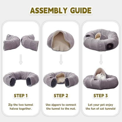 Cat Tunnel Bed for Indoor Cats,Cat Donut Tunnel Toy with Washable Circle Cushion,Blackout Tent, Multifunctional Playground Toys Hideplace for Kitty, Puppy, Rabbit,Ferret - size: 33.5"L x 33.5"W x 10"H