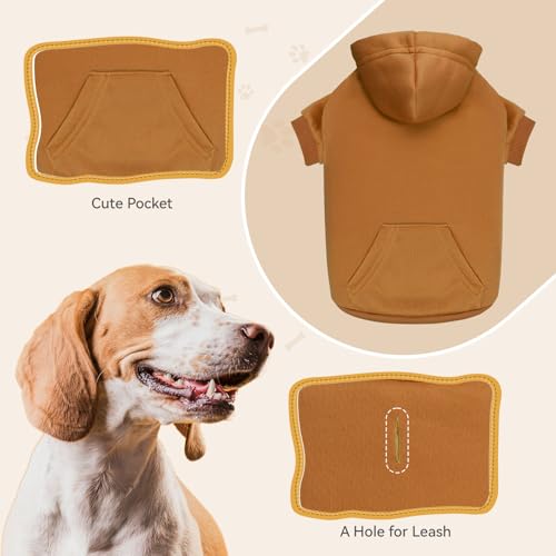 Dog Sweaters for Large Dogs Dog Hoodie Solid Soft Brushed Fleece Clothes Sweatshirt with Pocket(Coffee-L) - color: Coffee, size: Large