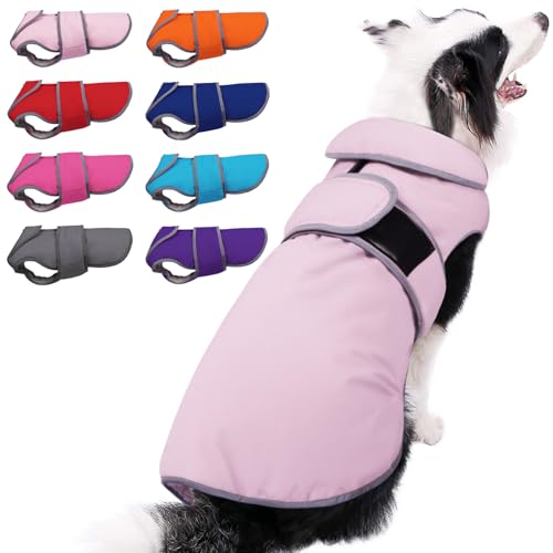 MIGOHI Warm Dog Coat Winter Dog Jacket,Waterproof Cold Weather Coats for Dogs,Fleece Jacket for Small Medium Large Dogs,Reflective Thick Fleece Vest with Leash Hole - color: Pink, size: Xxx-large